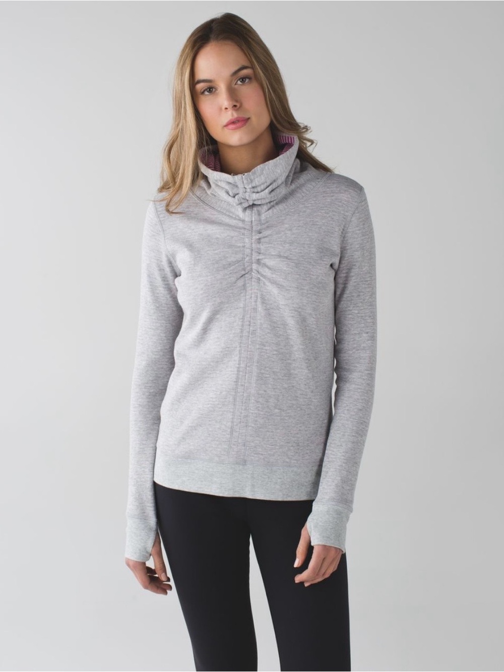 Lululemon In A Cinch Heather Gray & Raspberry Reversible Pullover Top ~ Size 12